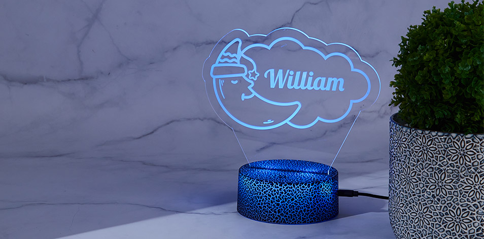 Personalized Cracked Black LED Sign - Sleepy Moon