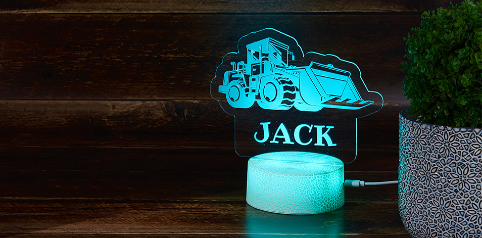 Panneau à DEL personnalisé blanc craquelé - Bulldozer