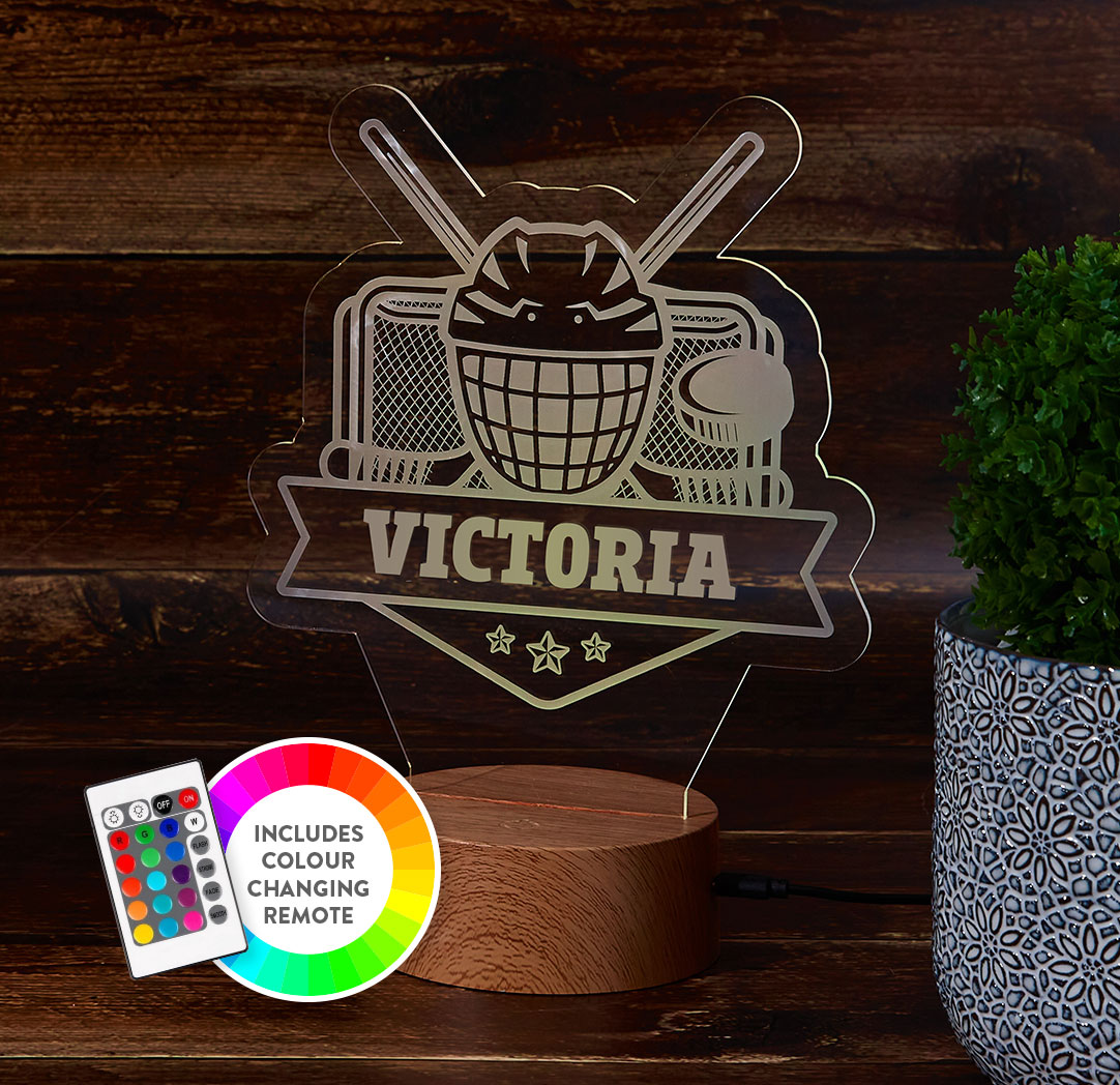 Personalized Wood LED Sign - Hockey