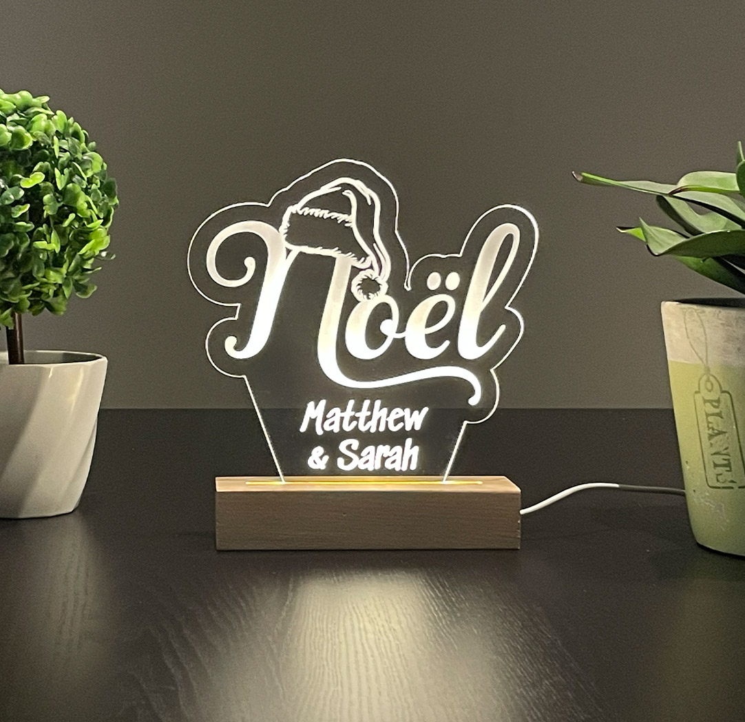 Panneau long à DEL personnalisé en bois - Noël