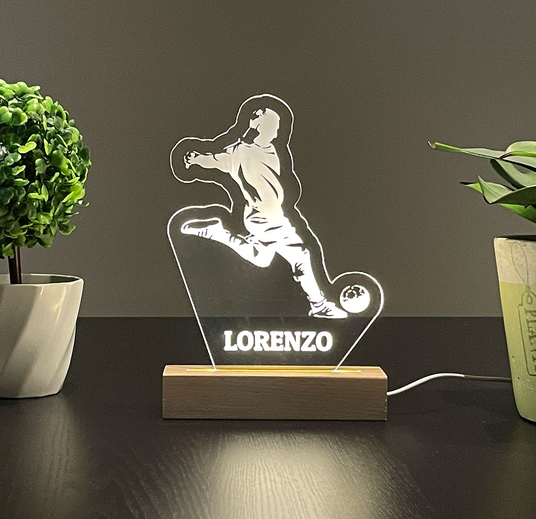 Panneau long à DEL personnalisé en bois - Joueur de soccer