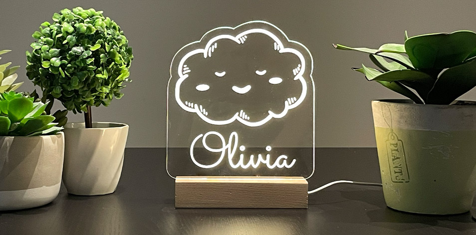 Personalized Wide Wood LED Sign - Cloud