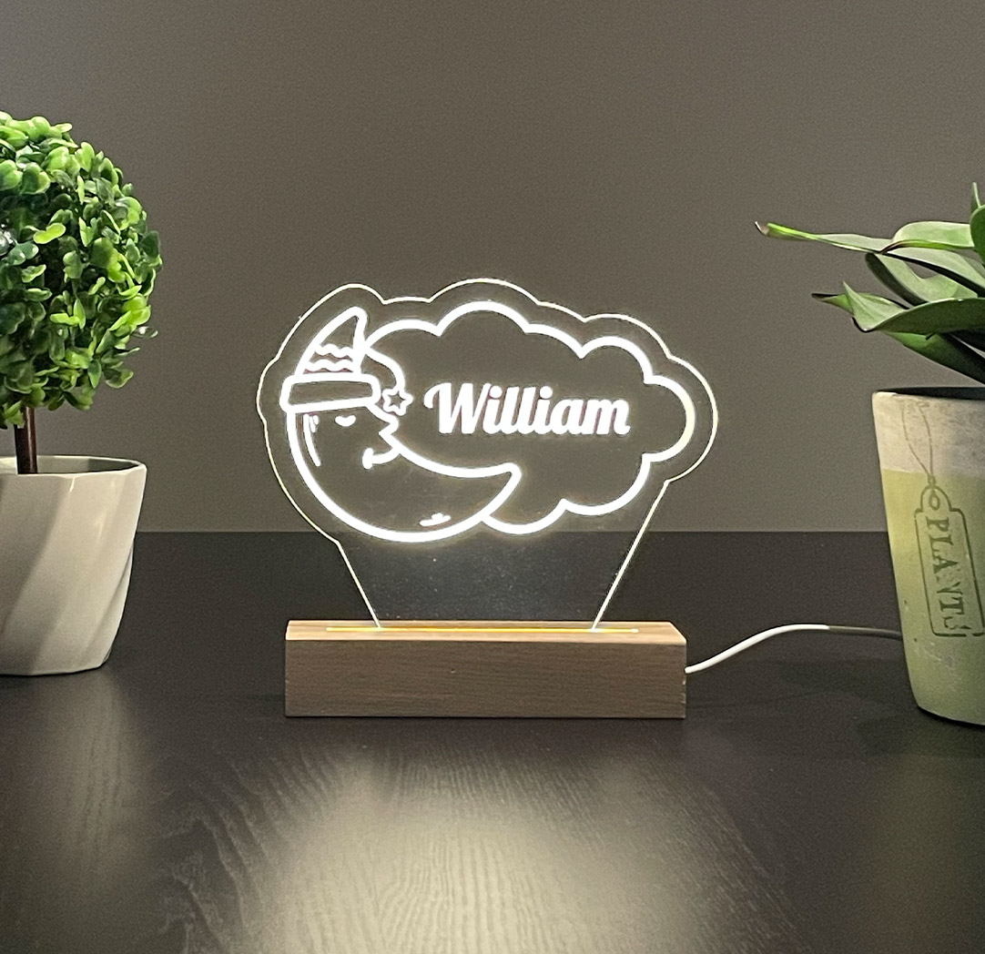 Panneau long à DEL personnalisé en bois - Lune