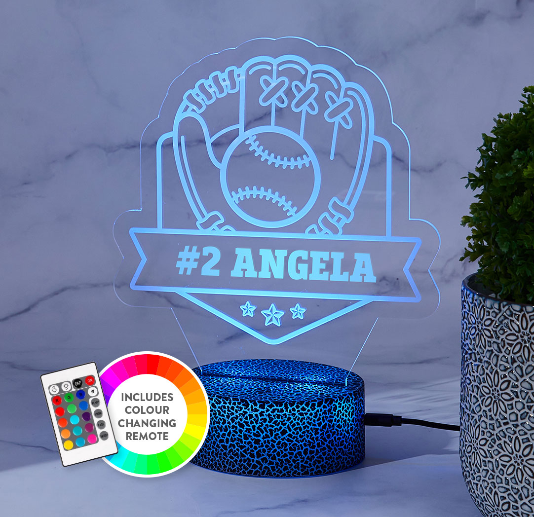 Personalized Cracked Black LED Sign - Baseball