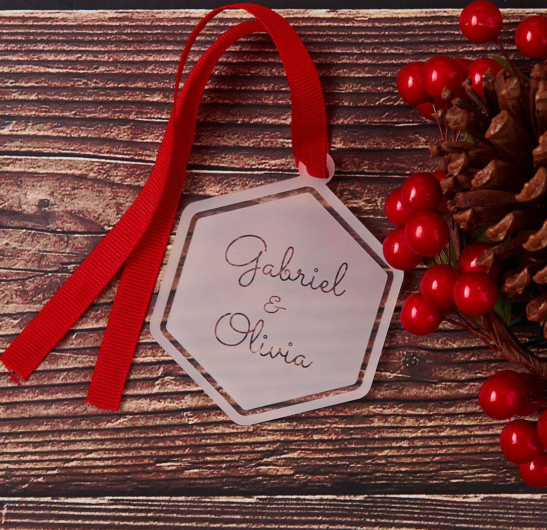 Clear Engraved Hex Ornament