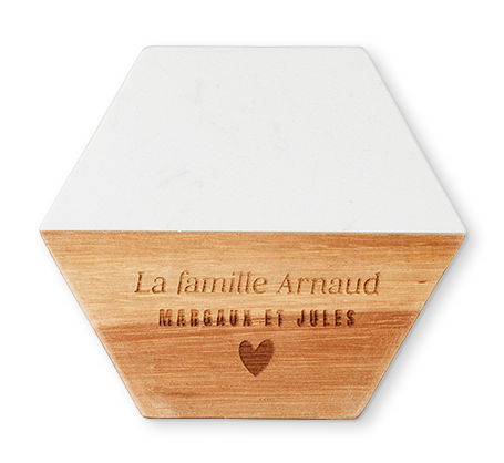 Sous-verre hexagonal en bois et marbre