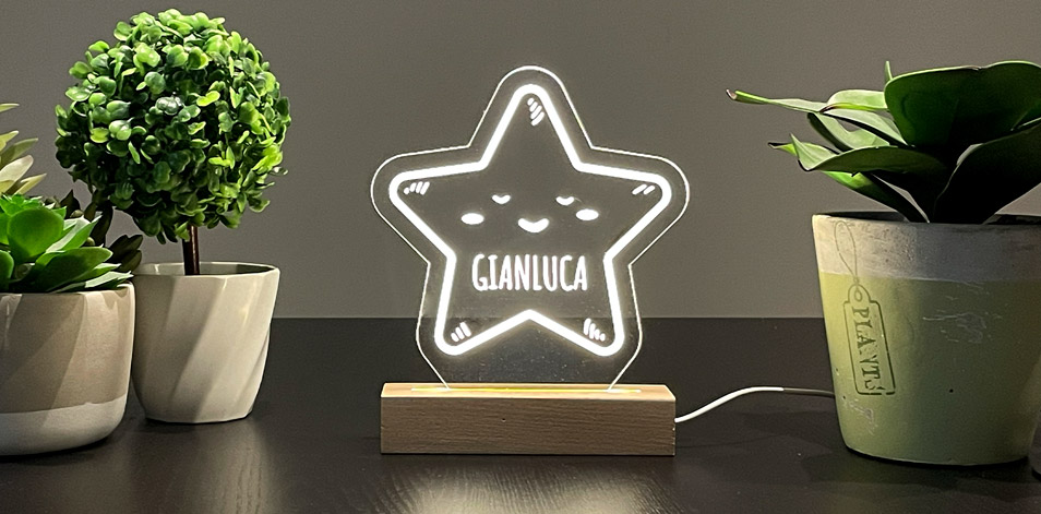 Panneau long à DEL personnalisé en bois - Étoile