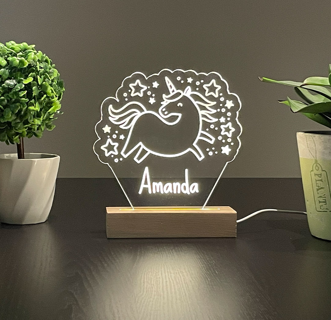 Panneau long à DEL personnalisé en bois - Unicorne