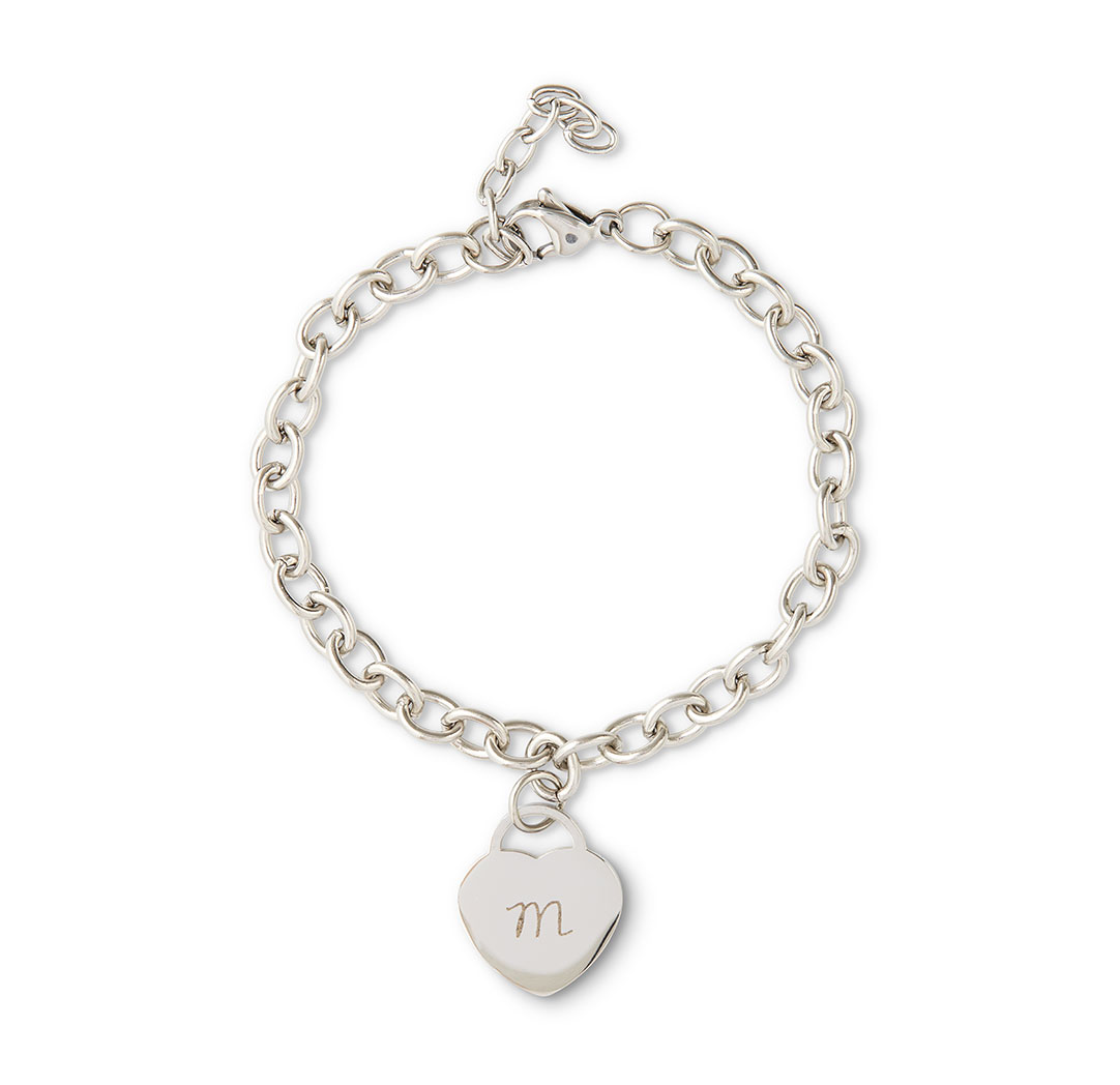 Bracelet de chaîne avec breloque en forme de cœur - couleur argent