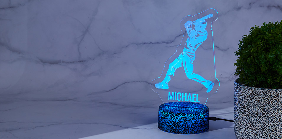 Personalized Cracked Black LED Sign - Baseball Player