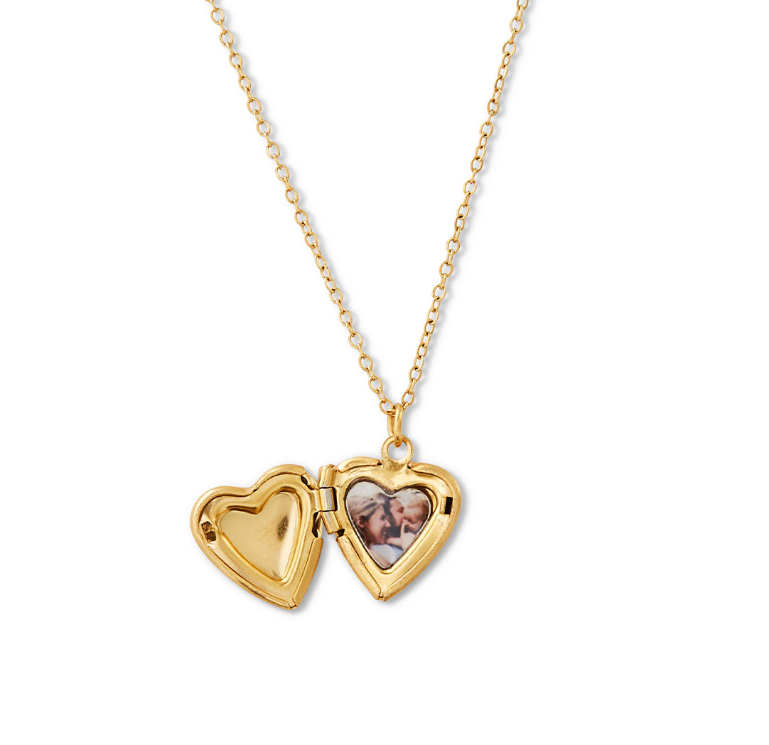 Collier avec médaillon photo en forme de cœur - couleur or
