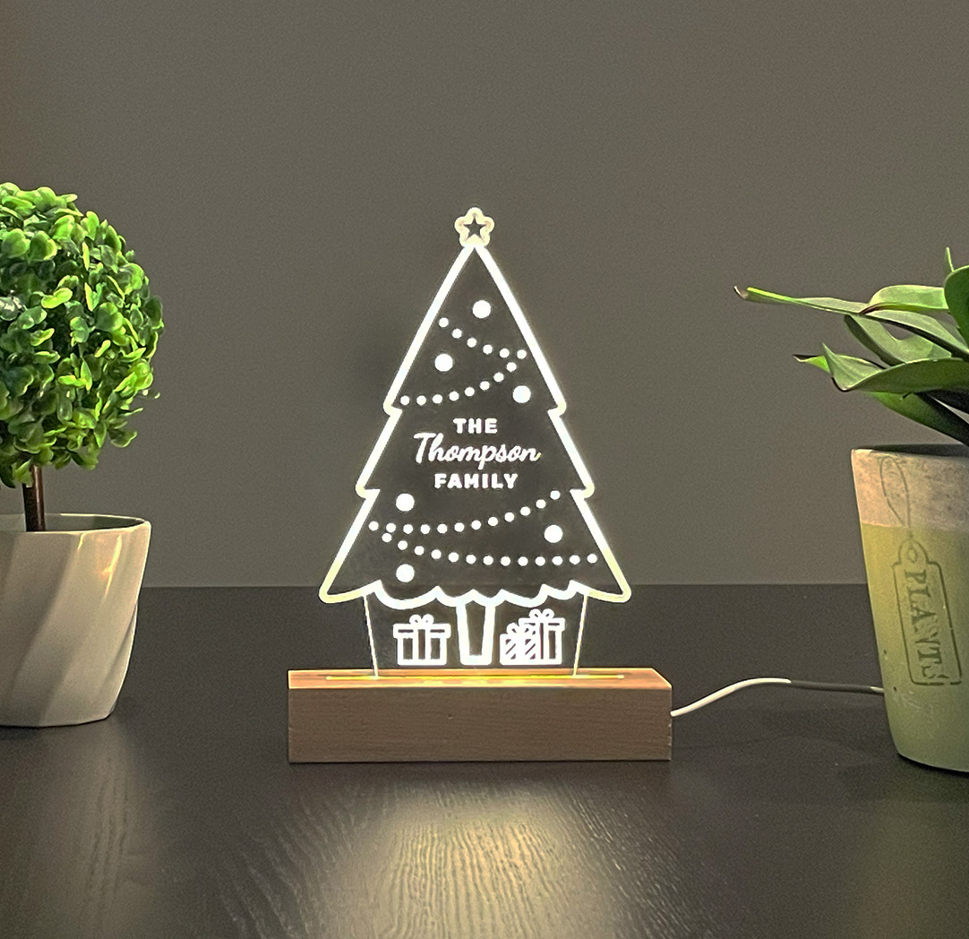 Panneau long à DEL personnalisé en bois - Arbre de Noël