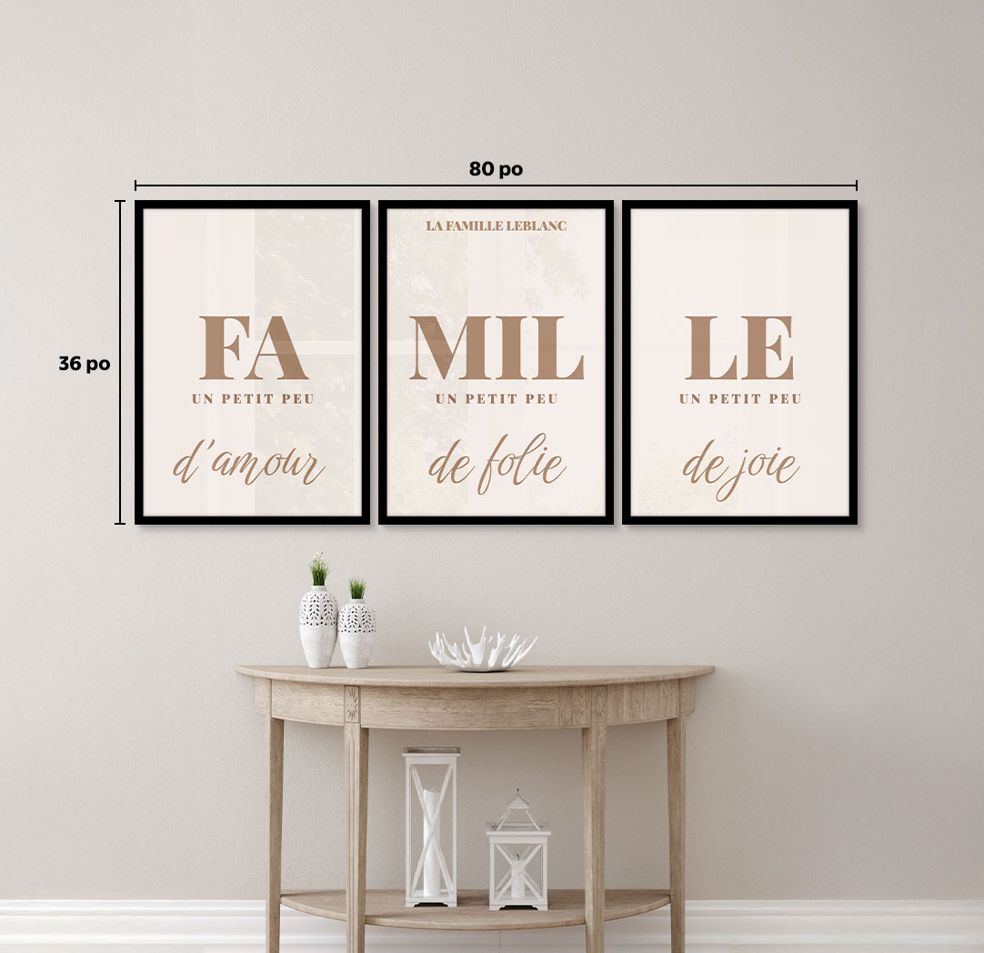 Ensemble de 3 - thématique de 20 x 30 po, cadres noirs