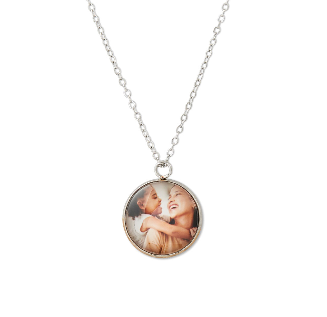 Dome Pendant Photo Necklace - Silver Colour