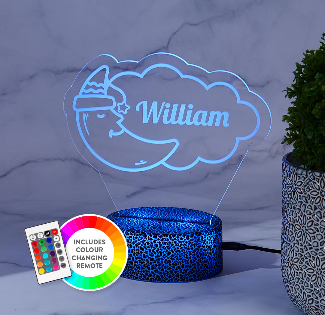 Personalized Cracked Black LED Sign - Sleepy Moon