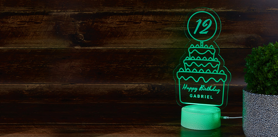 Personalized Cracked White LED Sign - Birthday Cake