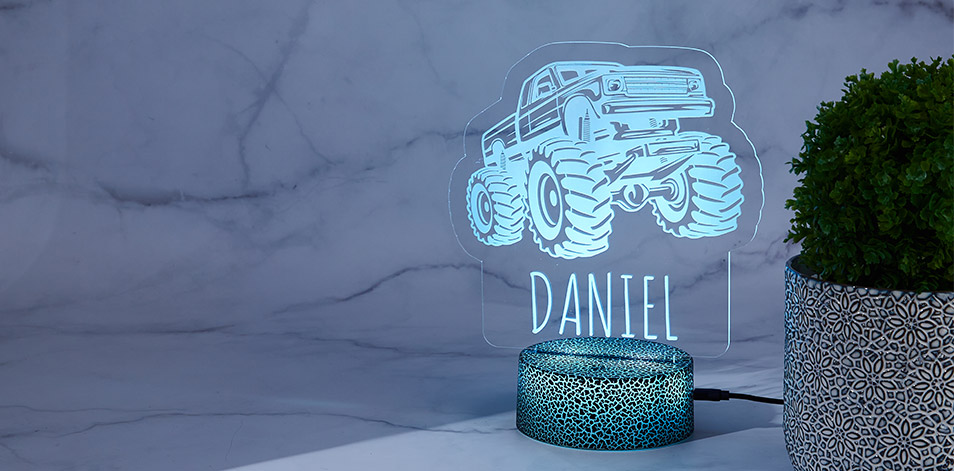 Personalized Cracked Black LED Sign - Monster Truck