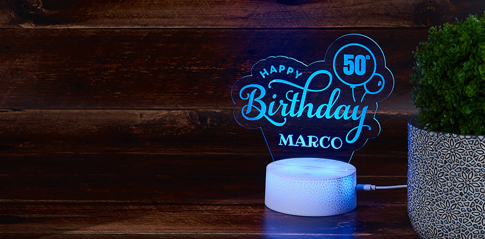 Personalized Cracked White LED Sign - Happy Birthday