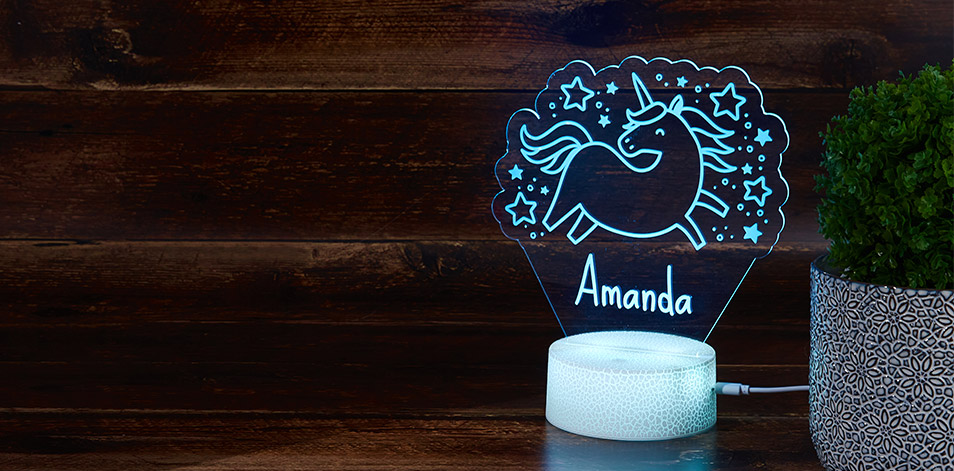 Personalized Cracked White LED Sign - Unicorn