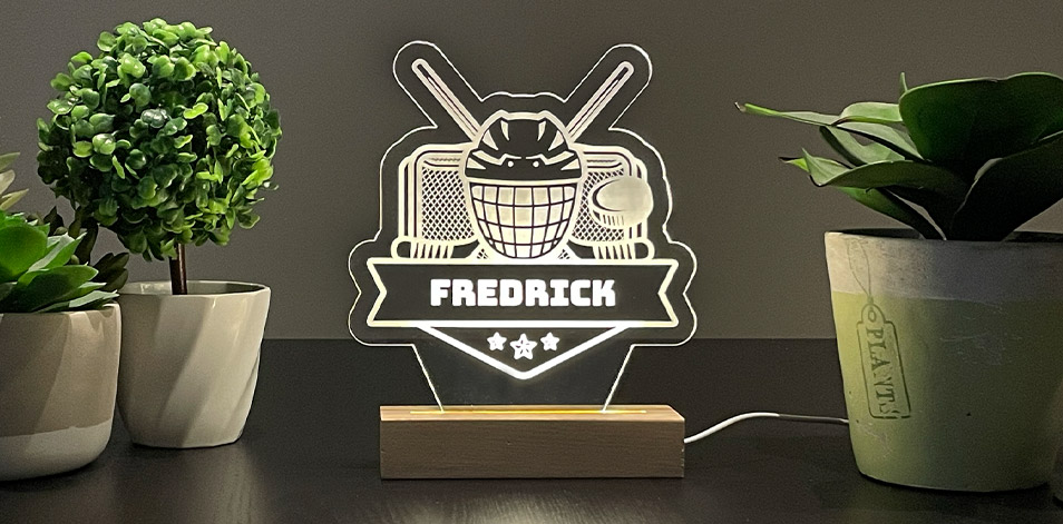 Personalized Wide Wood LED Sign - Hockey