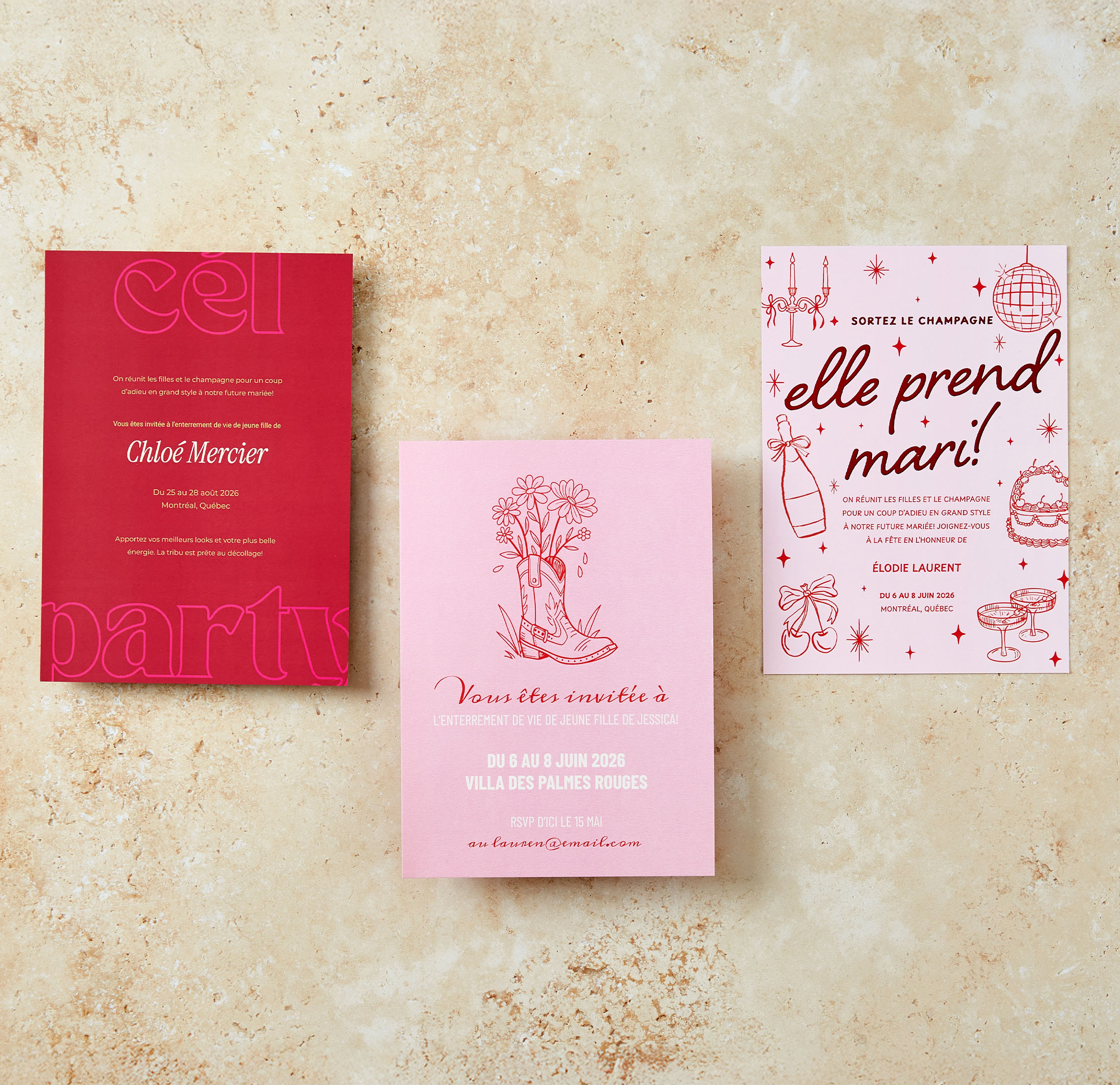 Invitation d’enterrement de vie de célibataire velours et métallisé de 5 x 7 po