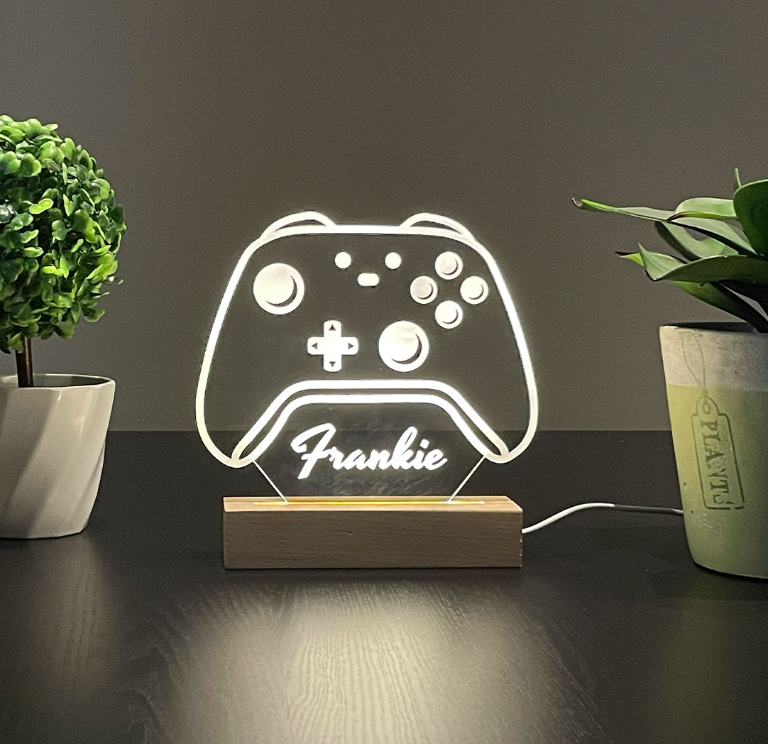 Panneau long à DEL personnalisé en bois - Manette de jeu