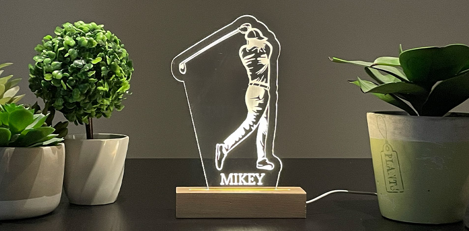 Panneau long à DEL personnalisé en bois - Golfeur