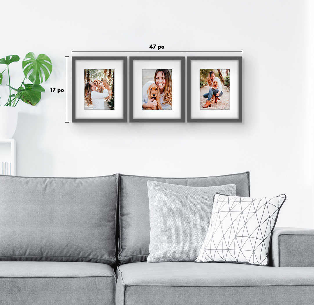 8 x 10 po gris - Ensemble de 3