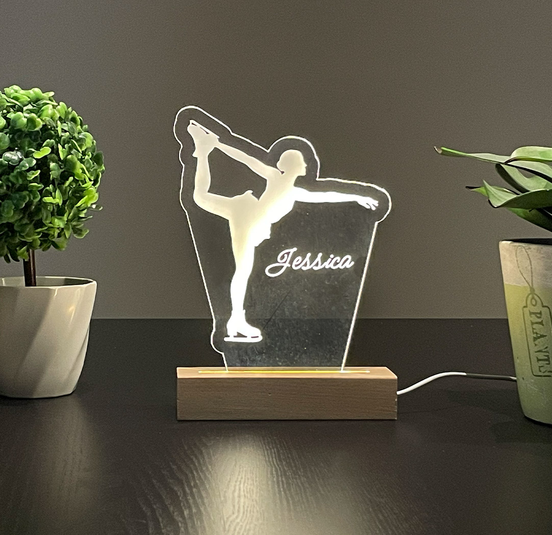 Panneau long à DEL personnalisé en bois - Patineur