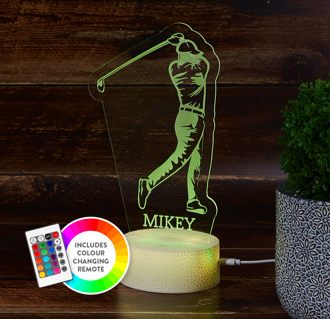 Personalized Cracked White LED Sign - Male Golfer