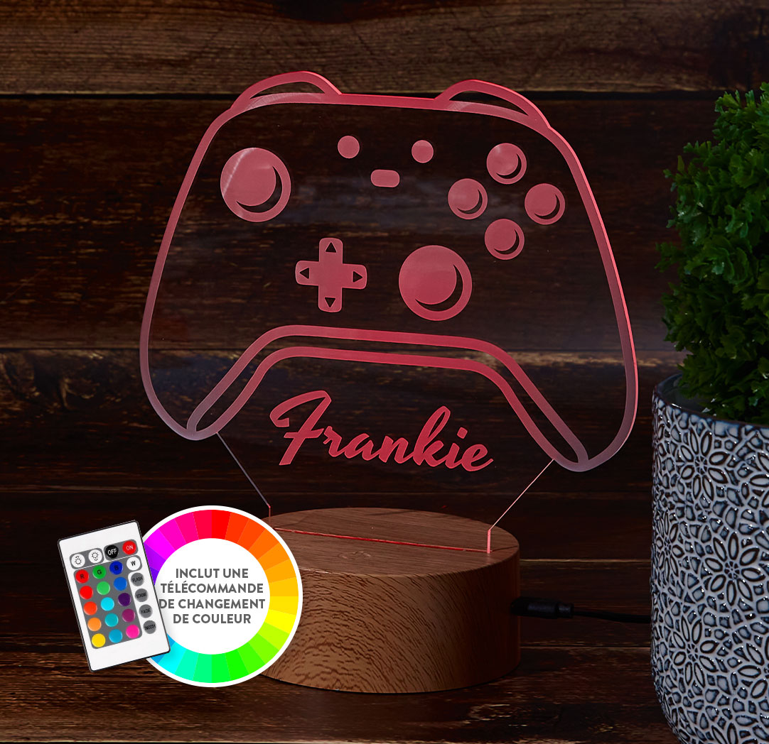 Panneau à DEL personnalisé en bois - Manette de jeu
