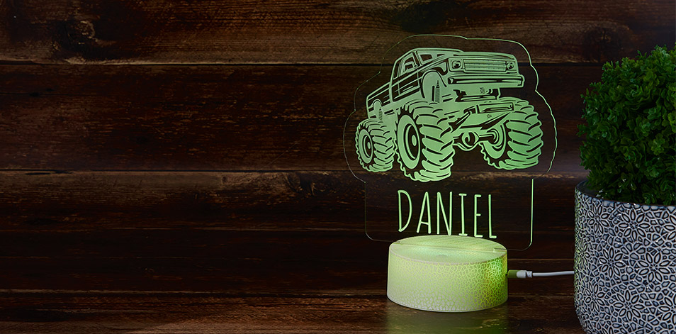 Personalized Cracked White LED Sign - Monster Truck