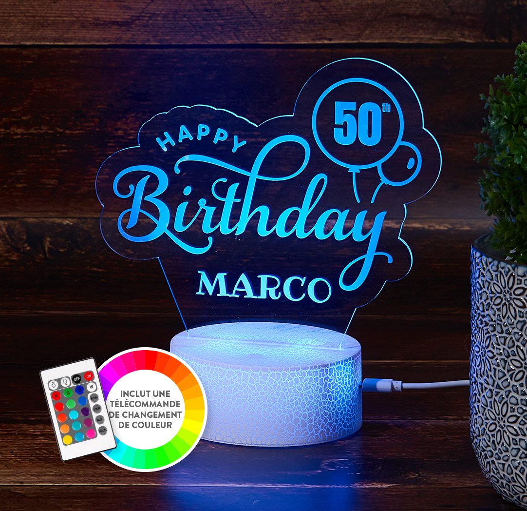 Panneau à DEL personnalisé blanc craquelé  - Happy Birthday