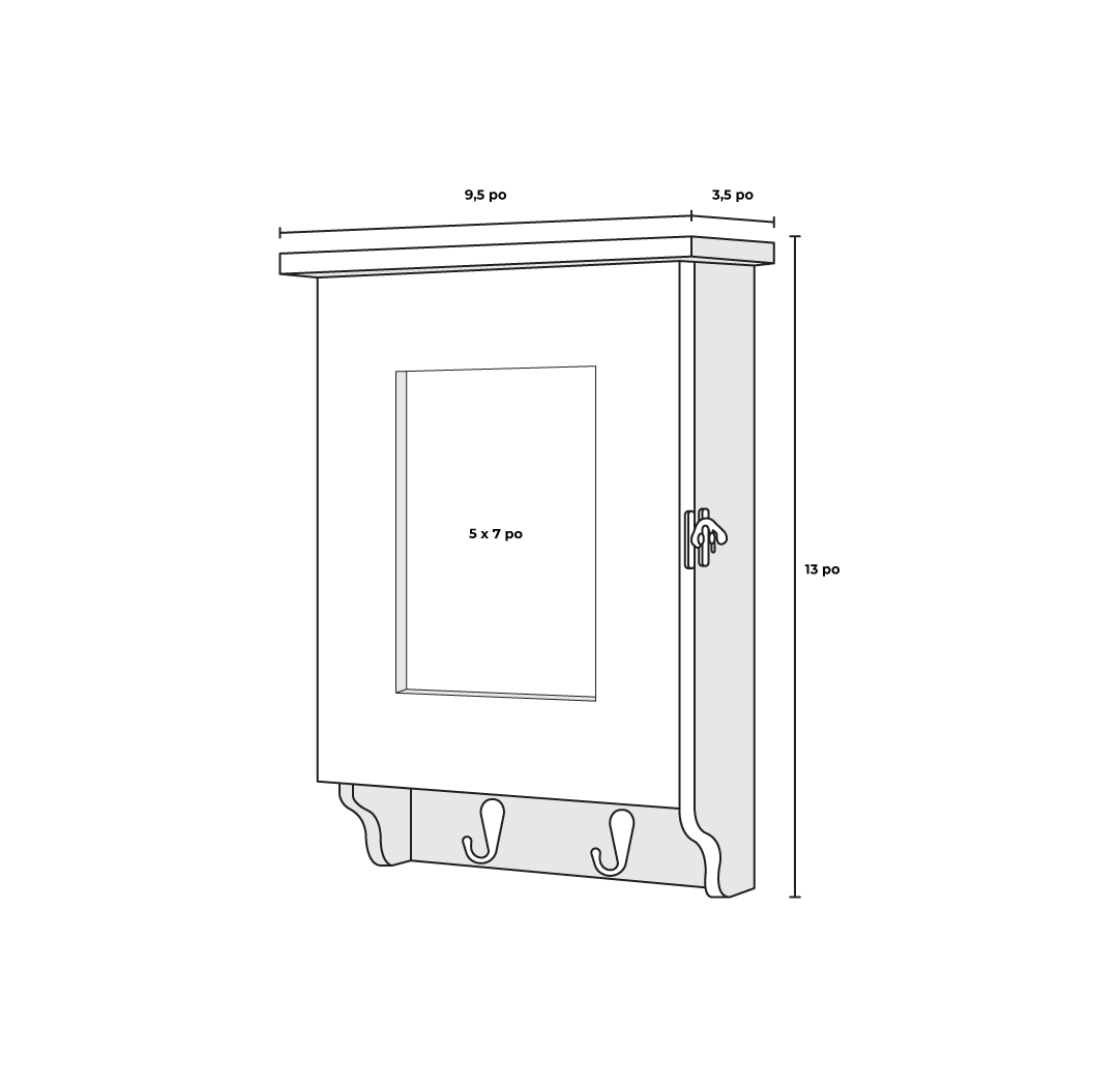 Armoire à clés avec lavis blanc 5 x 7 po