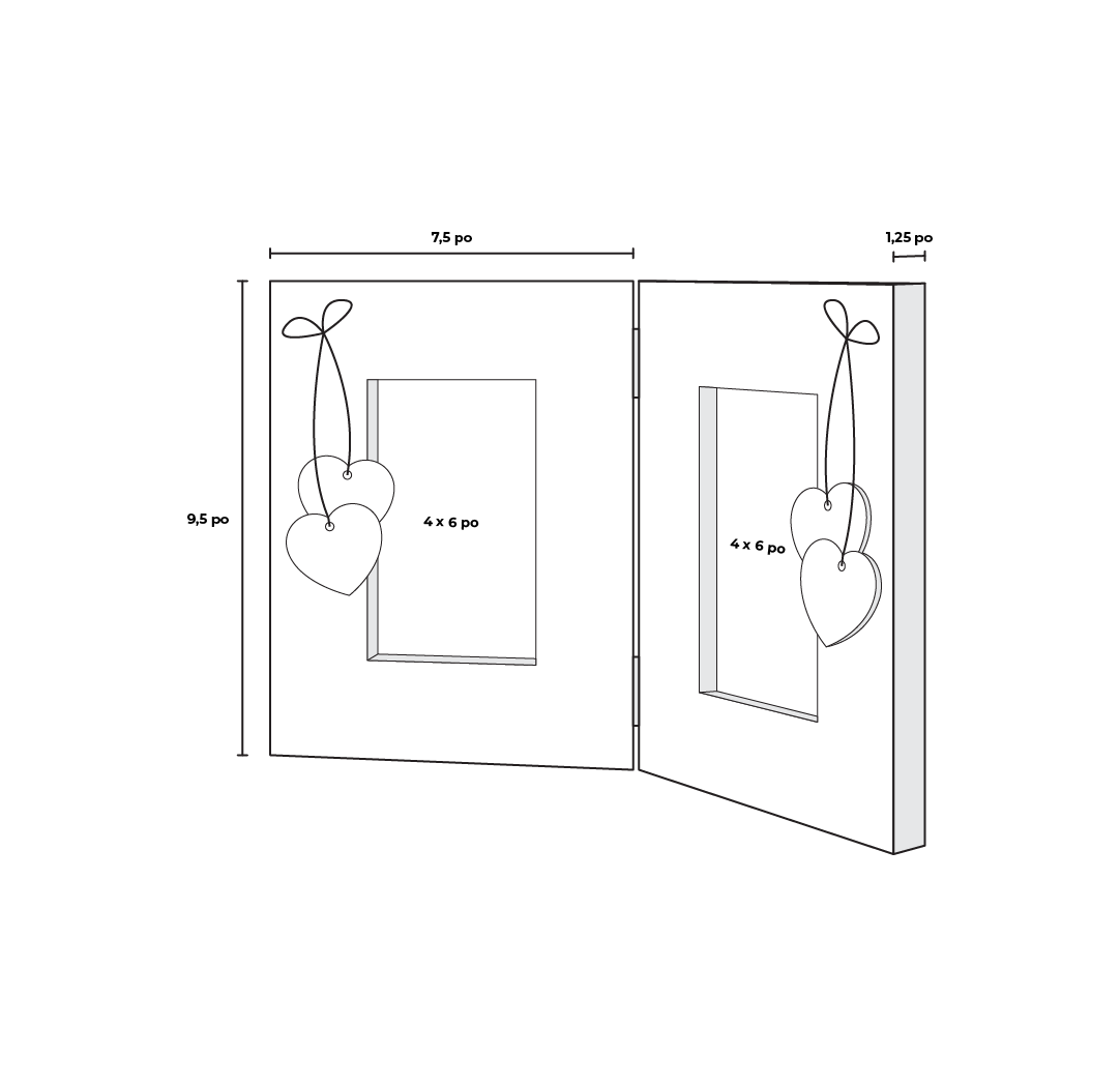 Cadre à coeurs suspendus 4 x 6 po (2)