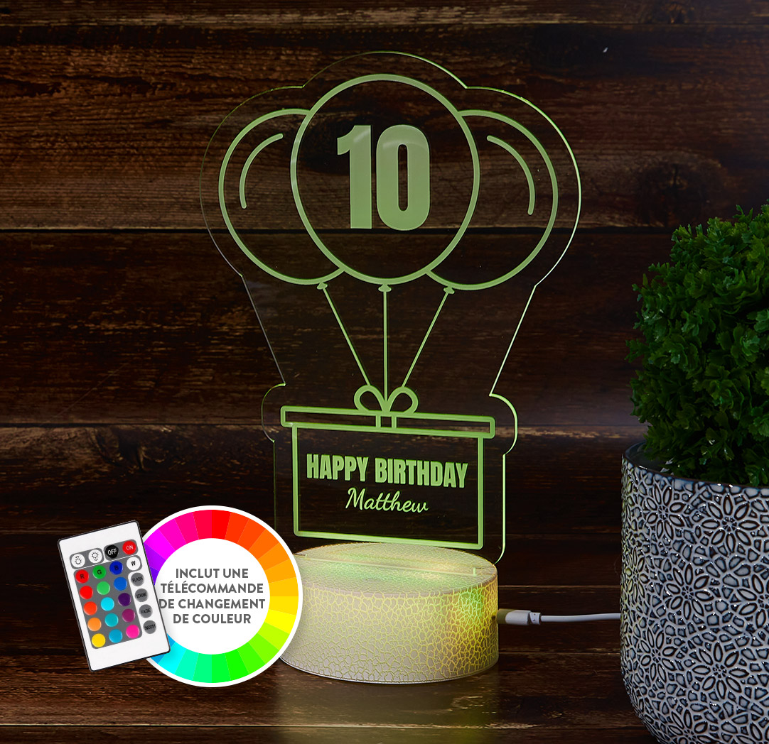 Panneau à DEL personnalisé blanc craquelé  - Ballons d’anniversaire