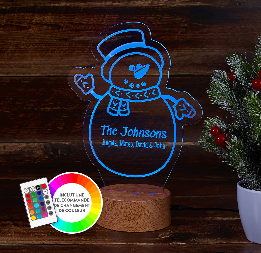 Panneau à DEL personnalisé en bois - Bonhomme de neige 