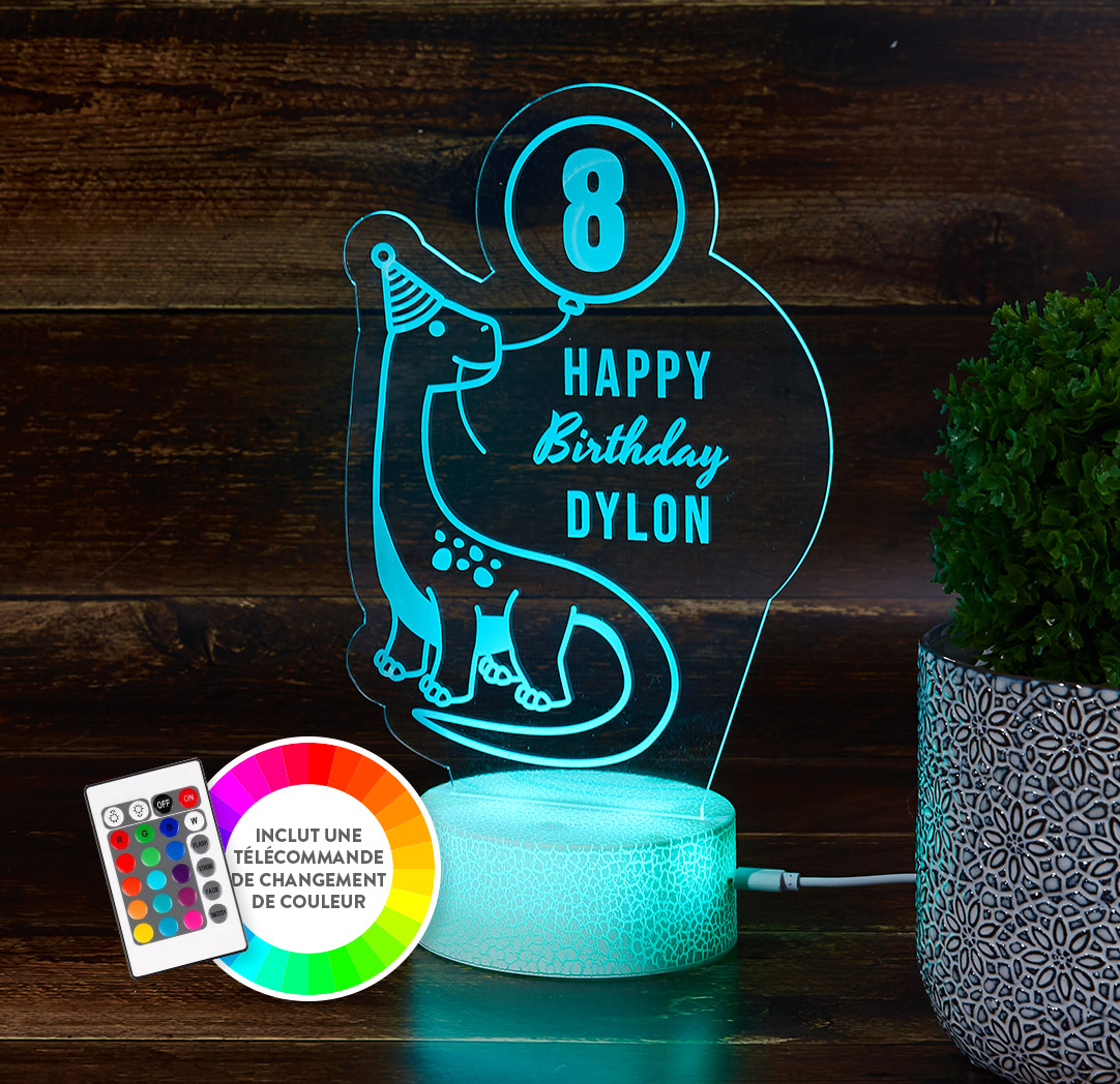 Panneau à DEL personnalisé blanc craquelé - Anniversaire dinosauresque