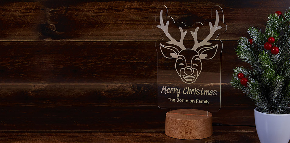 Personalized Wood LED Sign - Reindeer
